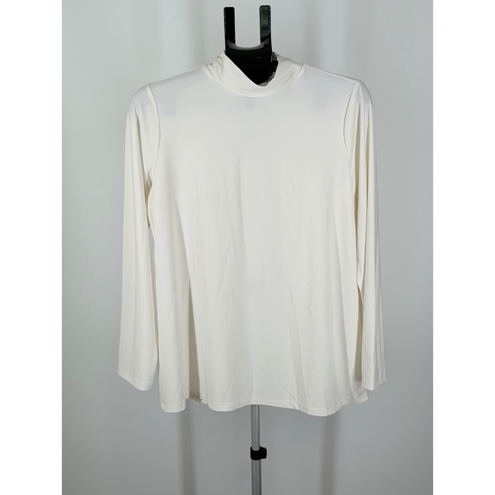 Susan Graver Liquid Knit Mock Neck Top Cream Ivory Long Sleeve Size M